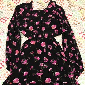 Forever 21 Contemporary Girl’s L Black/Pink Floral Cutout Mini Dress